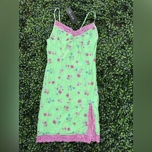 Motel Rocks Green and Pink Floral Slip Dress